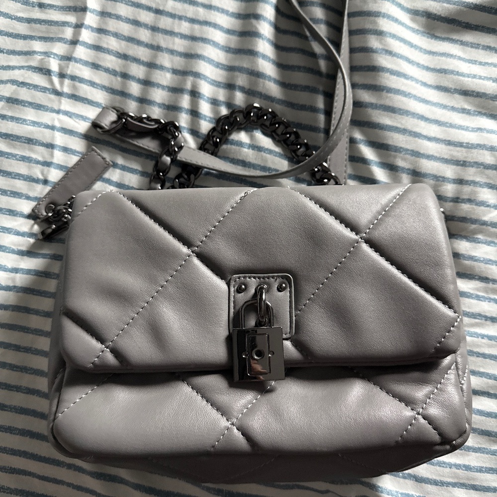 Steve Madden Gray Quilted Chain Satchel Top Handle Bag Women’s Purse